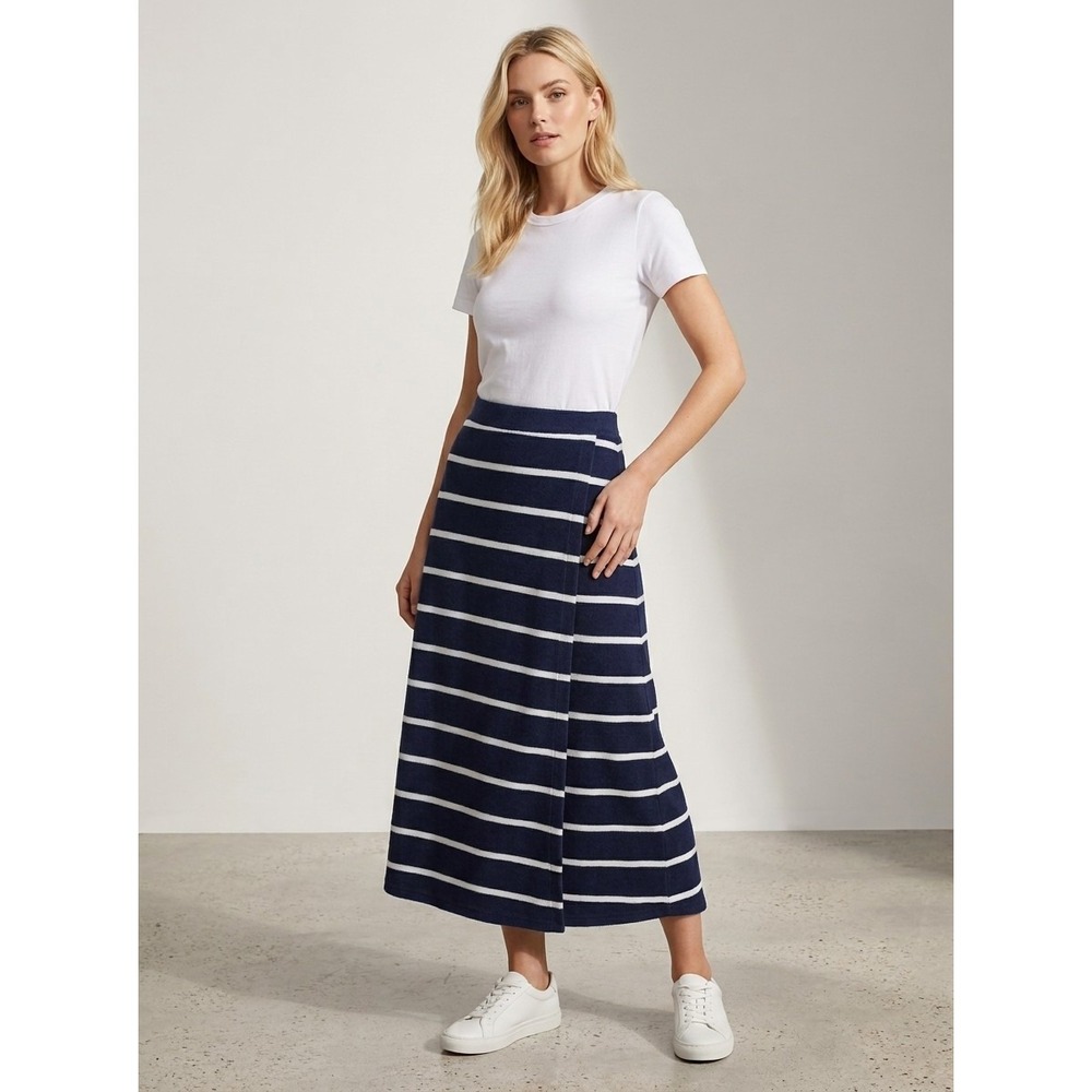 Club Monaco Terry Toweling Skirt Navy White Stripe Midi XS New